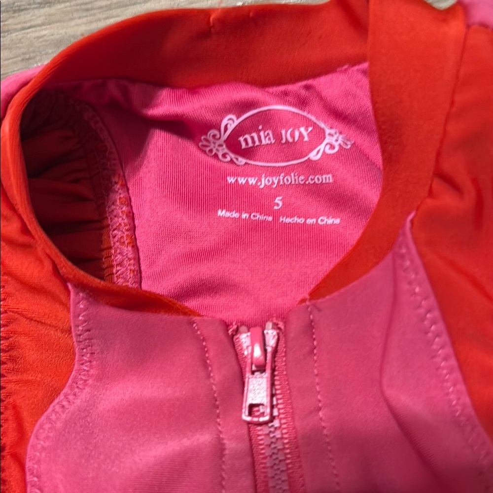 Mia Joy Kids Zipper Swim One Piece - Red and Pink Ruffle Details - Picture 2 of 9